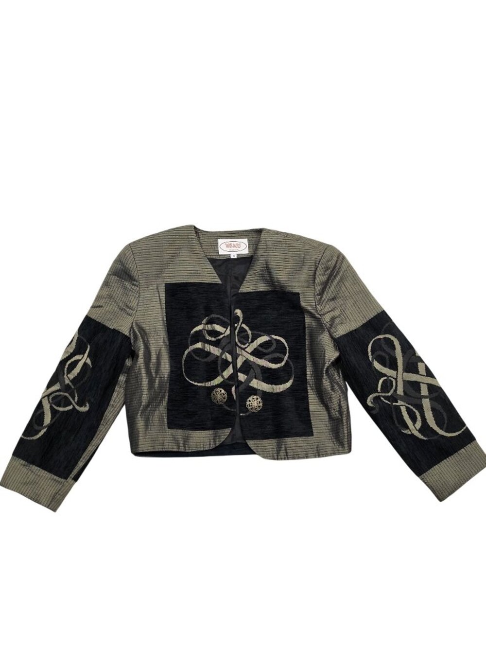 Vintage Wraps CollectionElegant Black & Gold Embroidered Buttoned Jacket Size S